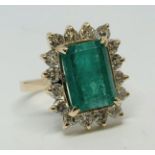 14ct gold emerald and diamond ring