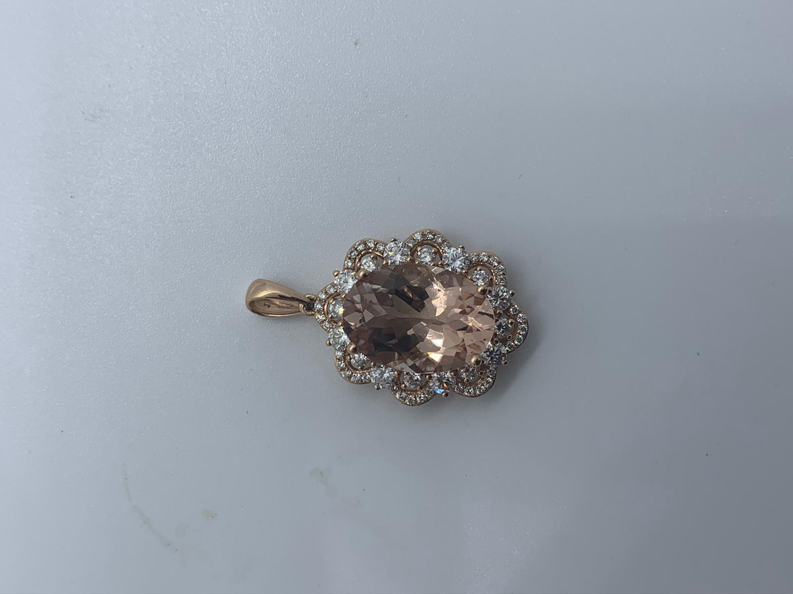 18ct rose gold morganite beryl and diamond pendant - Image 2 of 3
