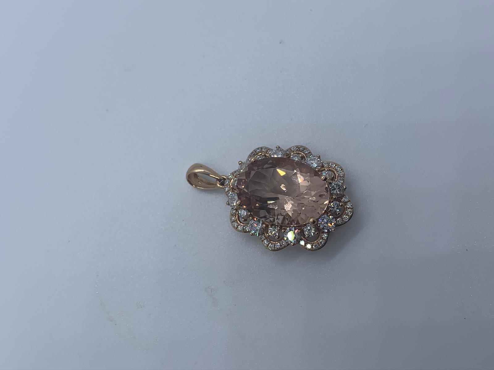 18ct rose gold morganite beryl and diamond pendant - Image 3 of 3