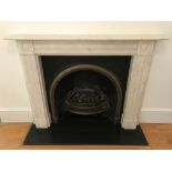 Fine white marble fireplace.