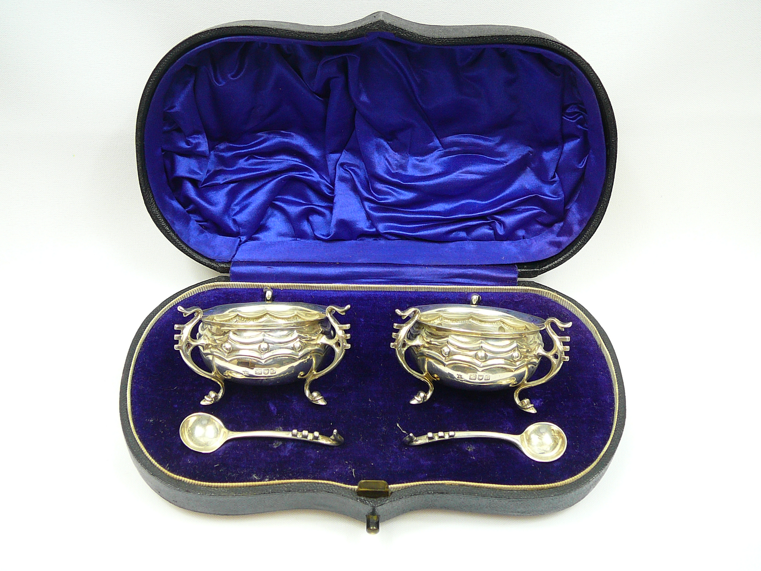 Boxed pair of silver table salts