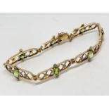 9ct gold peridot and pearl bracelet
