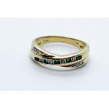 9ct gold emerald and diamond ring