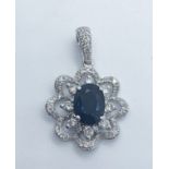 18ct white gold sapphire and diamond pendant