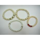 4 Vintage Faux Pearl Bracelets