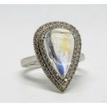 18ct white gold moonstone and diamond ring