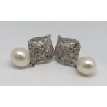 14ct white gold diamond and pearl earrings