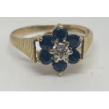 9ct gold sapphire and diamond ring