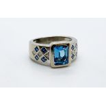 18ct white gold blue topaz, sapphire and diamond ring