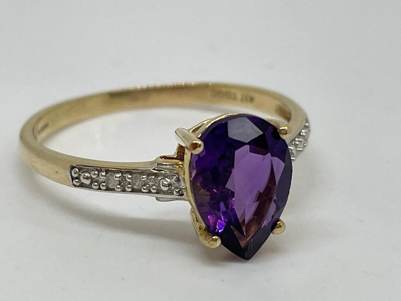 9ct amethyst and diamond ring