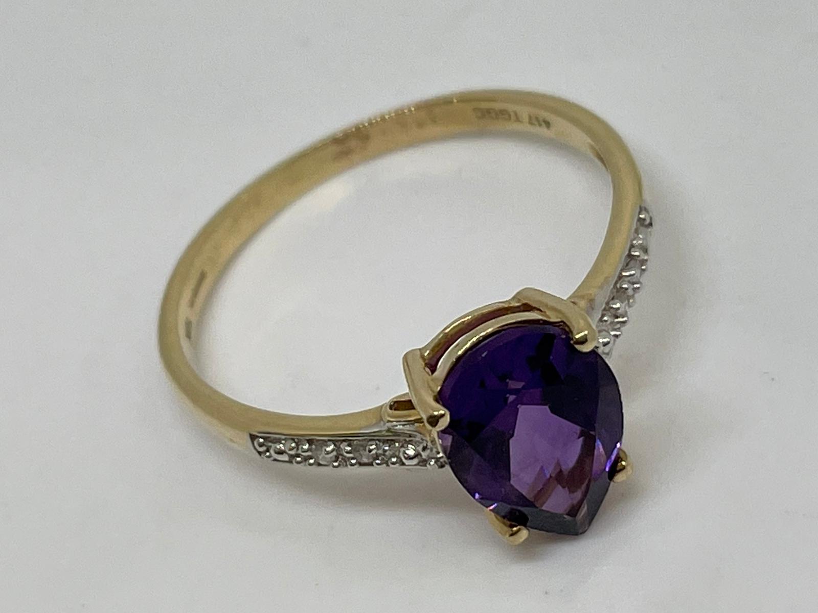 9ct amethyst and diamond ring - Image 2 of 3