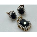 9ct gold sapphire and diamond earring and pendant set