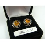 Pair of silver amber earrings
