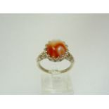 Silver orange agate ring