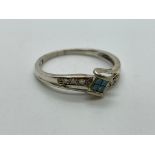 Sterling silver blue diamond ring