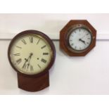 A small inlaid metamec quartz clock in working order with a monogamy wall clock, no movement.W: