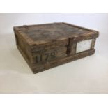 A Devon county library storage crate. W:58cm x D:51cm x H:21cm