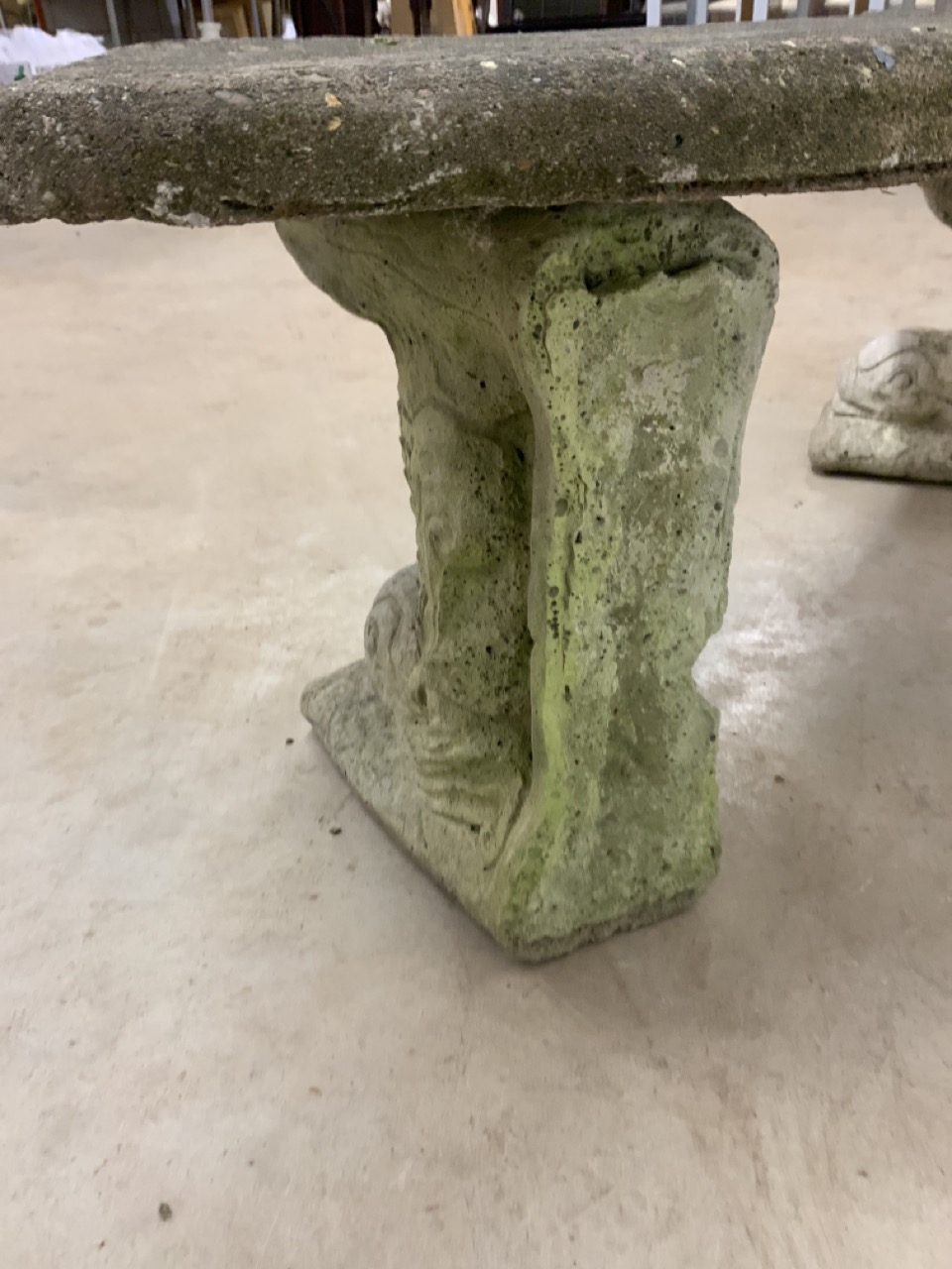 Concrete pedestal garden bench with dolphin supports.W:120cm x D:37cm x H:42cm - Image 6 of 7