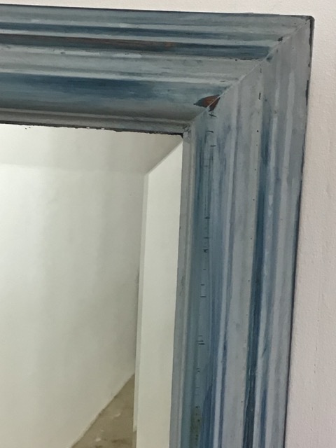 A blue painted bevelled edged mirror.W:82cm x D:cm x H:58cm - Image 2 of 2