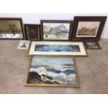 A collection of pictures, oil painting, watercolour and various prints