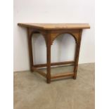 A pitch pine church altar table.W:128cm x D:50cm x H:89cm