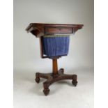 A Georgian mahogany sewing table on casters. Single pull out draw and sewing compartment. W:59cm x