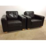 A pair of modern leather club chairsW:97cm x D:95cm x H:84cm