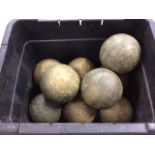 Nine wooden skittle balls