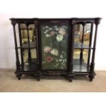 An early VIctorian ebonised credenza with ormolu decoration and marquetry inlay, central glazed door