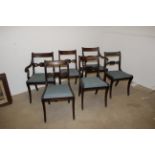 Set of six Regency style mahogany dining chairs. 2 carvers.W:50cm x D:55cm x H:82cm