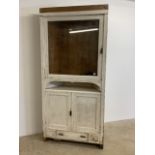 A large painted pine corner cupboard with glazed door and cupboard below.W:108cm x D:51cm x H: