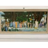 R.H Guest 1975 oil on board of a Roman gathering.W:112cm x D:cm x H:53cm
