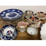 Imari patterned tea cup and saucers and plates also with a Derby tea bowl