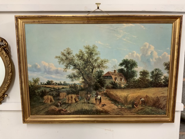 A modern decorative gold mirror also with a country print from an oil painting.W:67cm x D:cm x H: - Image 3 of 3