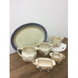 A mixed collection of pottery to include Hampton Ivory floral painted jugs. W:42cm x D:32cm x H: