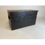 An antique painted pine carpenters box with initials S.B.R, metal handles.W:80cm x D:32cm x H:
