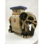 A large ceramic elephant conservatory seat Stamped BHI to foot. W:50cm x D:18cm x H:43cm