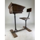 A mid 1940's school desk and chair with iron stand by GEO.M.Hammer & Co. London. W:63cm x D:48cm