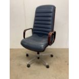 A blue leather office swivel chair.W:65cm x D:65cm x H:118cm