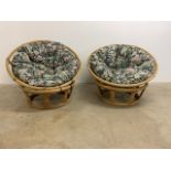 A pair of bamboo circular conservatory chairs. W:108cm x D:108cm x H:89cm