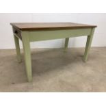 Victorian pine kitchen table with painted legs and drawer to side.W:138cm x D:76cm x H:76cm