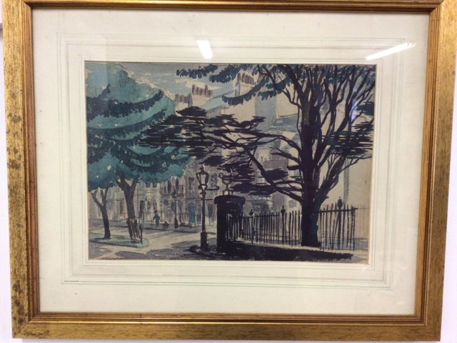 A watercolour and pencil sketch of a Street scene indistinctly signed. Image: W:35cm x D:cm x H: