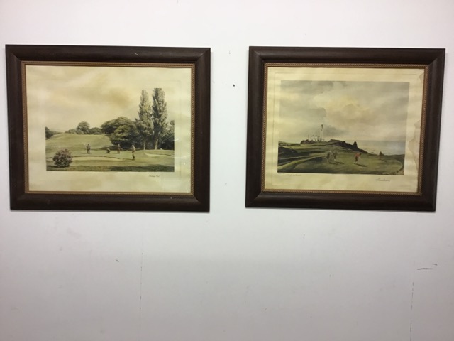 Two golfing prints. W:84cm x D:cm x H:72cm