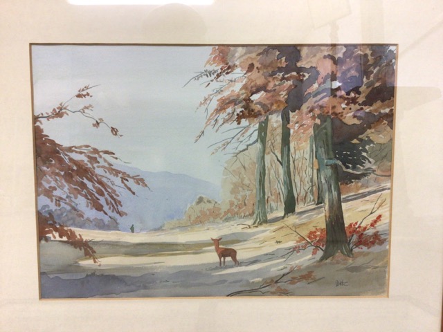 Three watercolour paintings of countryside scenes and two oil on canvas painting by B.M.Denner. - Image 2 of 4