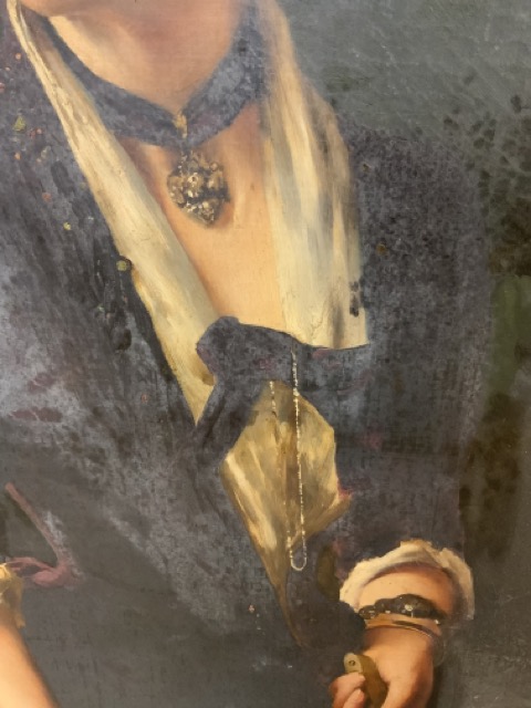 Scottish School. Oil on canvas.Three quarter length portrait of Ann Simpson W:107cm x D:9cm x H:160. - Image 4 of 4