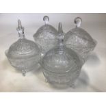 Two pairs of lead glass lidded bonbon dishes. 25cm(h)