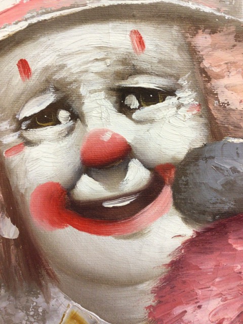 Oil on canvas of a pair of clowns in white painted frame. Signed W.Moninet. W:29cm x D:cm x H: - Image 3 of 4