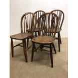 Four High Wycombe stick back oak and elm country dining chairs of various manufacturers.W:37cm x