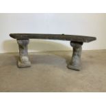 Concrete pedestal garden bench with dolphin supports.W:120cm x D:37cm x H:42cm