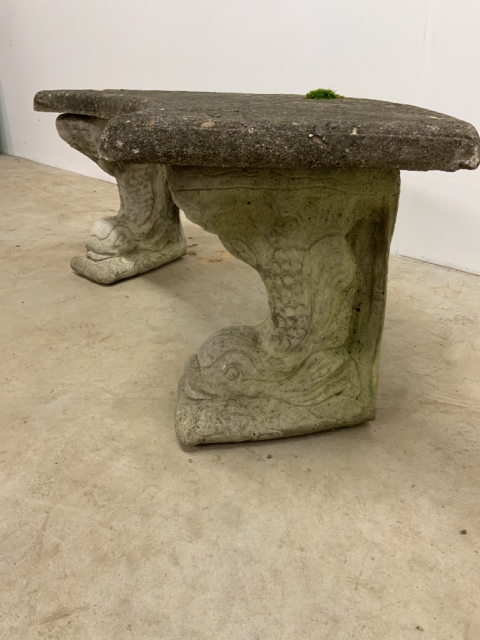 Concrete pedestal garden bench with dolphin supports.W:120cm x D:37cm x H:42cm - Image 4 of 7